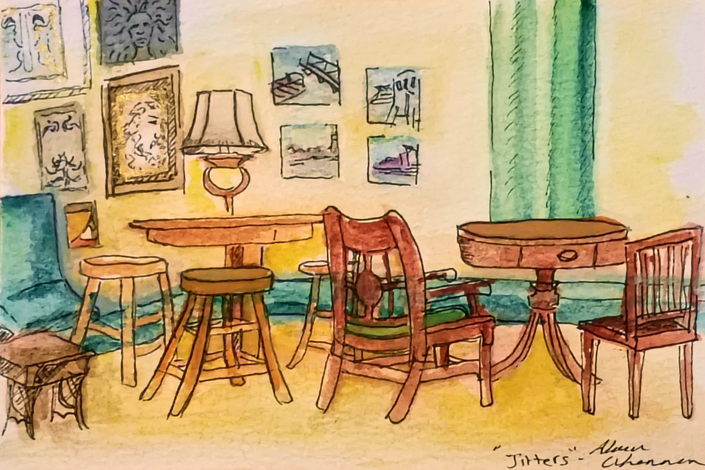 Inside Jitters Coffeehouse - Watercolor Print | DrawDadDraw