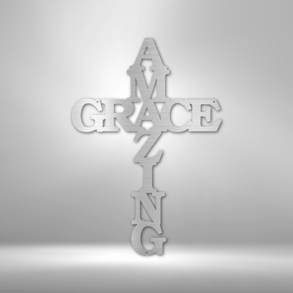 Amazing Grace Script Cross - 16-gauge Mild Steel Sign DrawDadDraw