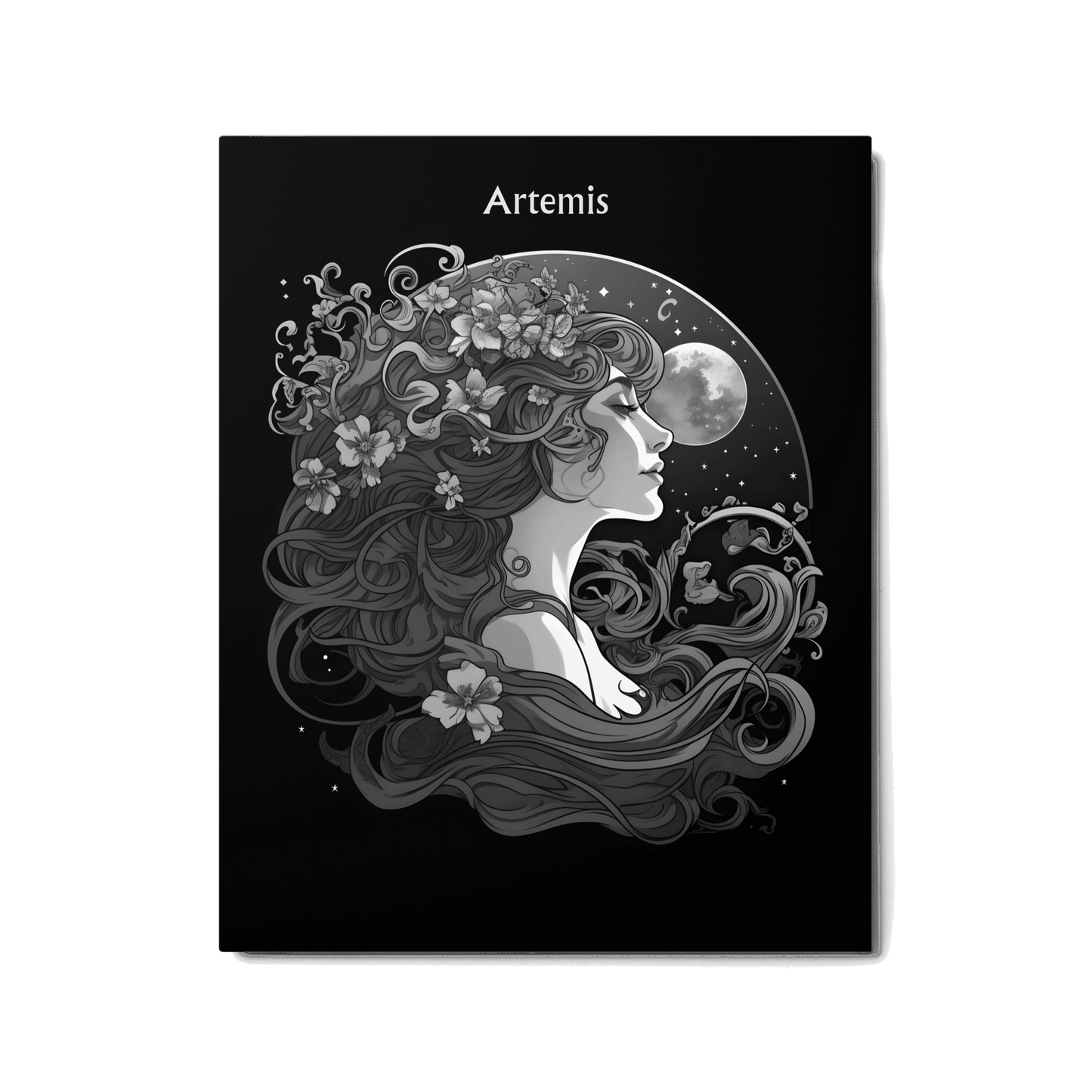 Artemis' Perception - Black and White Hanging Wall Art High Quality Metal Print DrawDadDraw