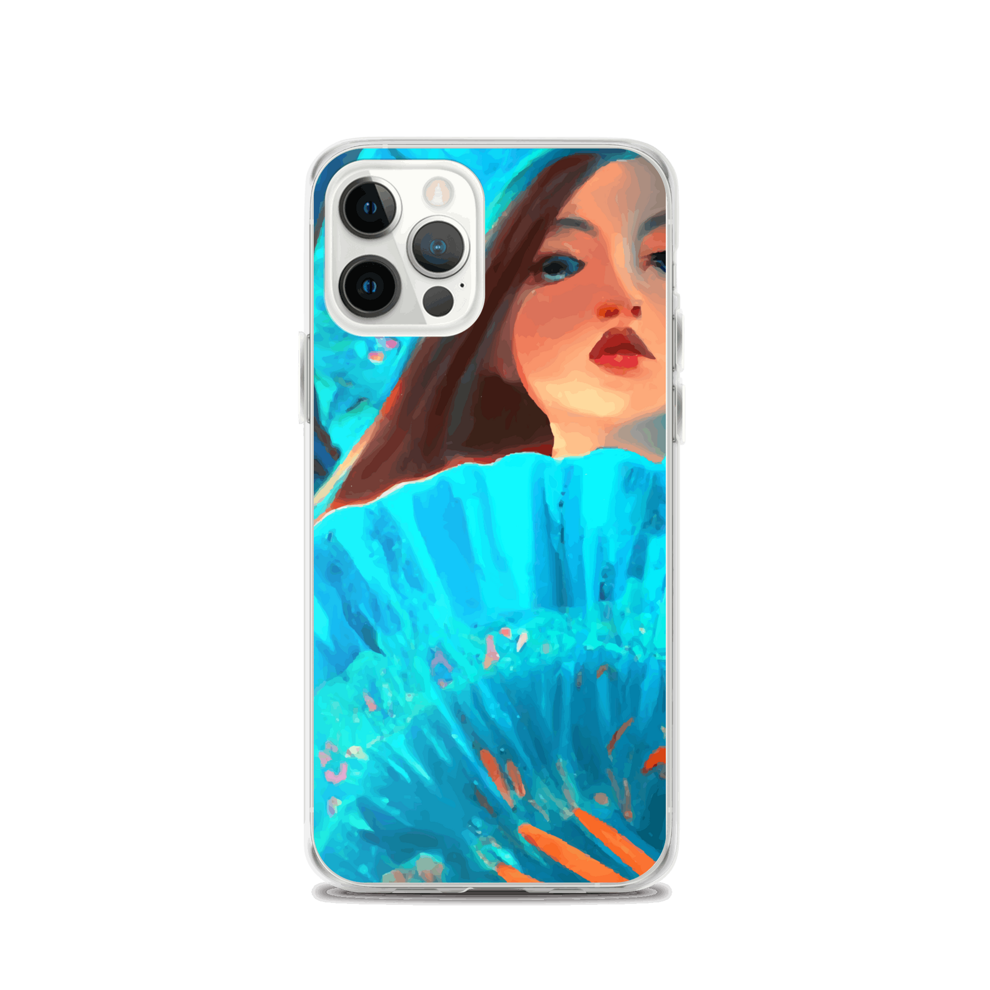 Blue Dancer with a Fan - iPhone Scratch-Resistant Clear Phone Case DrawDadDraw