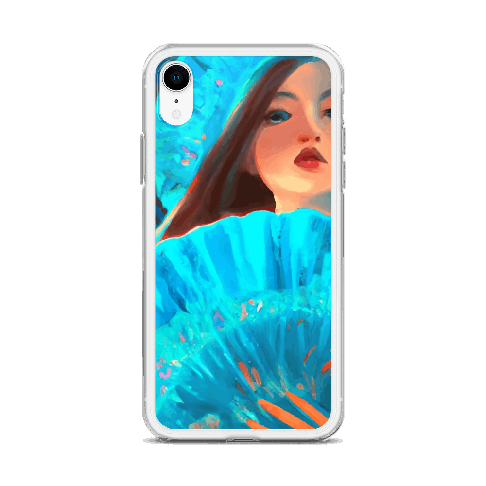 Blue Dancer with a Fan - iPhone Scratch-Resistant Clear Phone Case DrawDadDraw