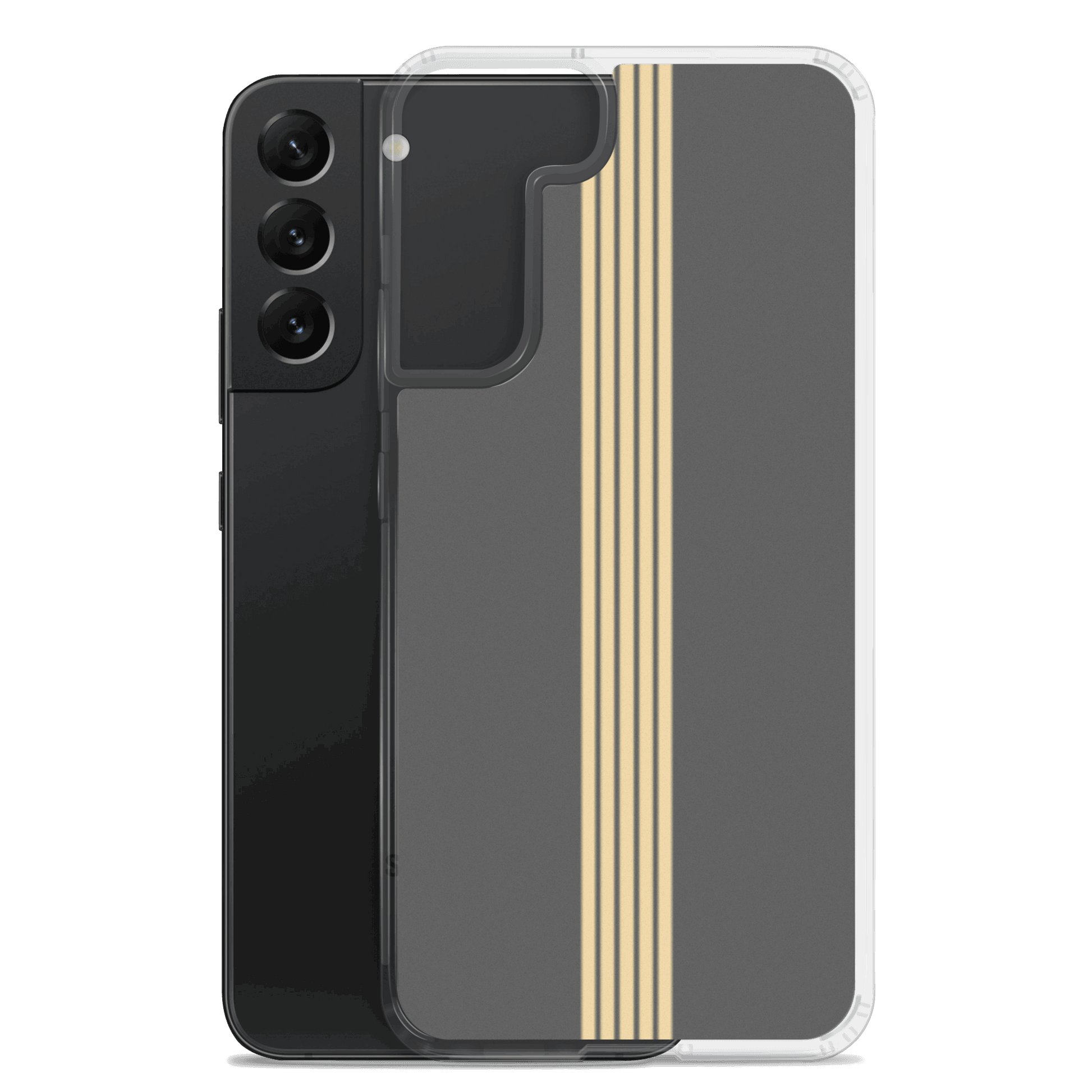 Classic Cool Grey with Gold Stripes - Samsung Scratch-Resistant Clear Phone Case DrawDadDraw