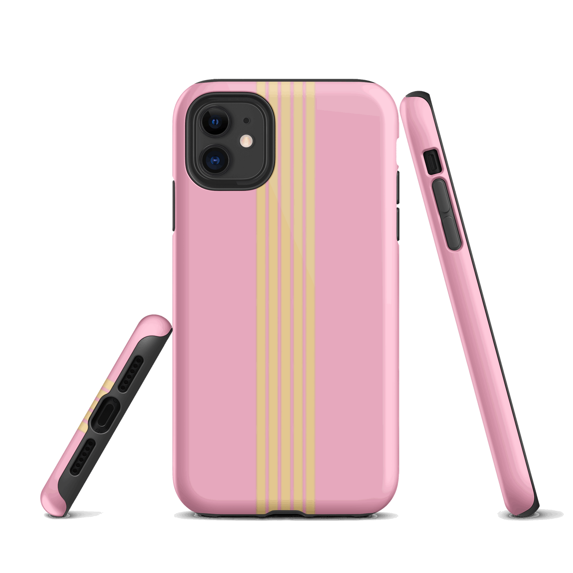 Classic Pink with Gold Stripes - iPhone Dual-layer protection Tough Phone Case DrawDadDraw