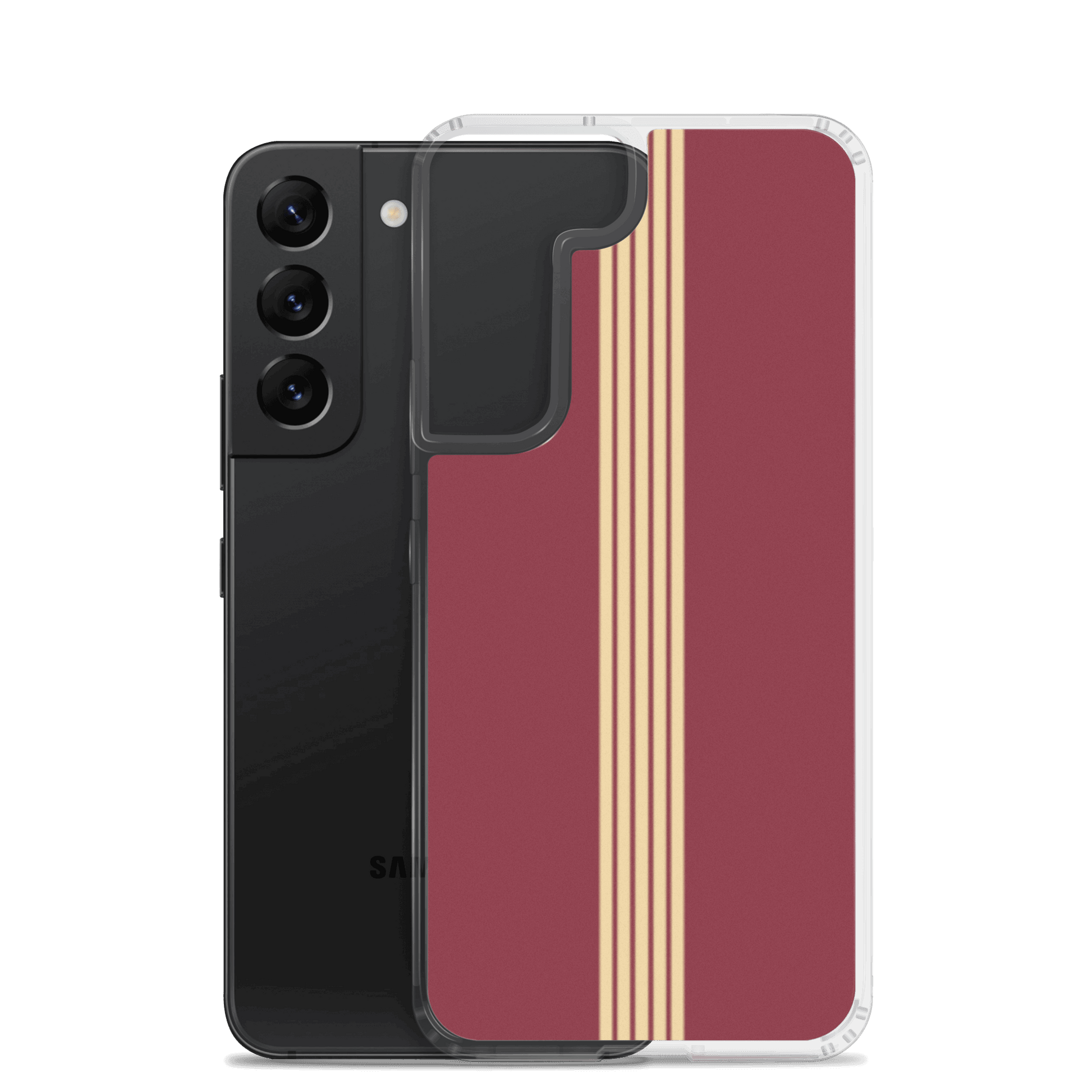 Classic Red in Gold Stripes - Samsung Scratch-Resistant Clear Phone Case DrawDadDraw