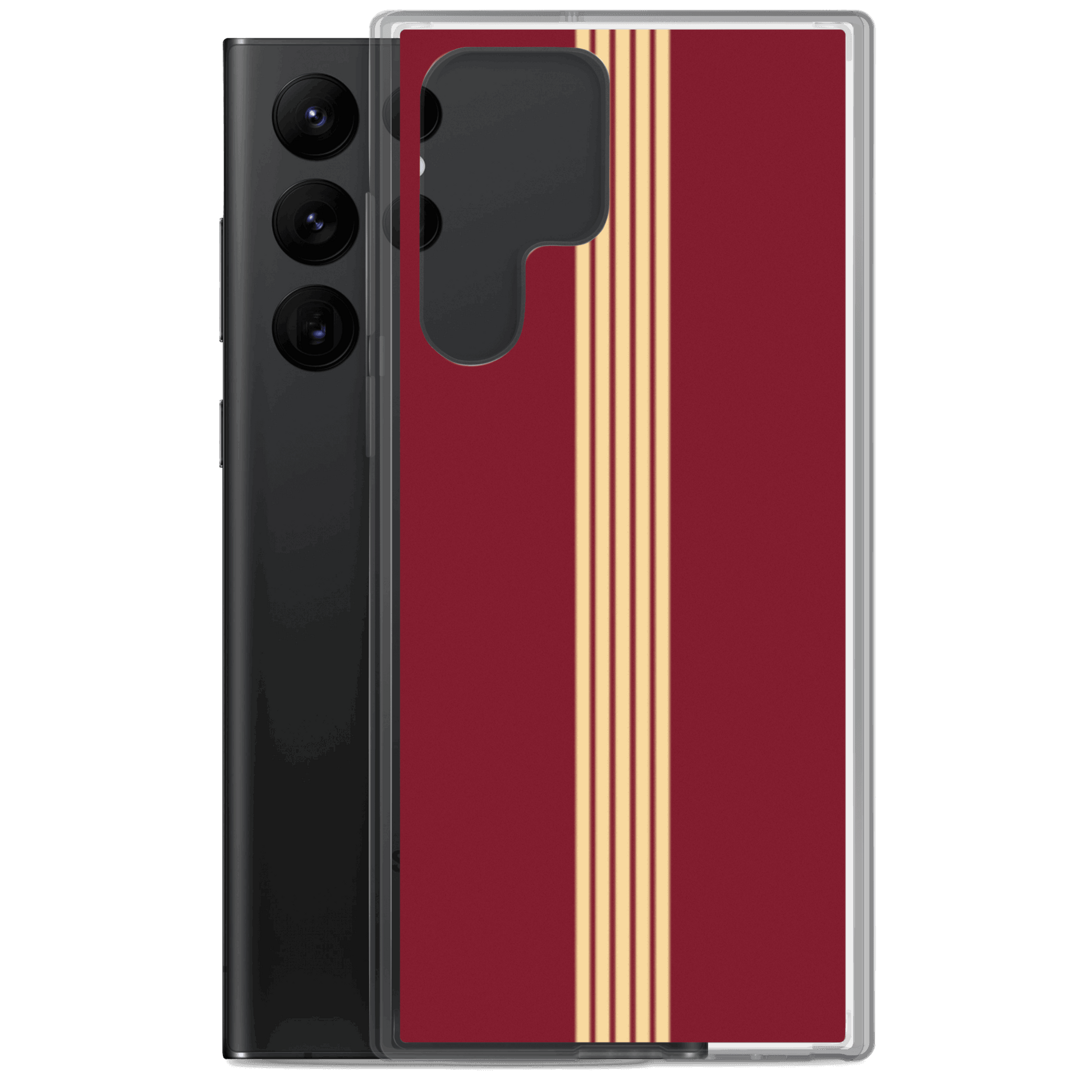 Classic Red in Gold Stripes - Samsung Scratch-Resistant Clear Phone Case DrawDadDraw