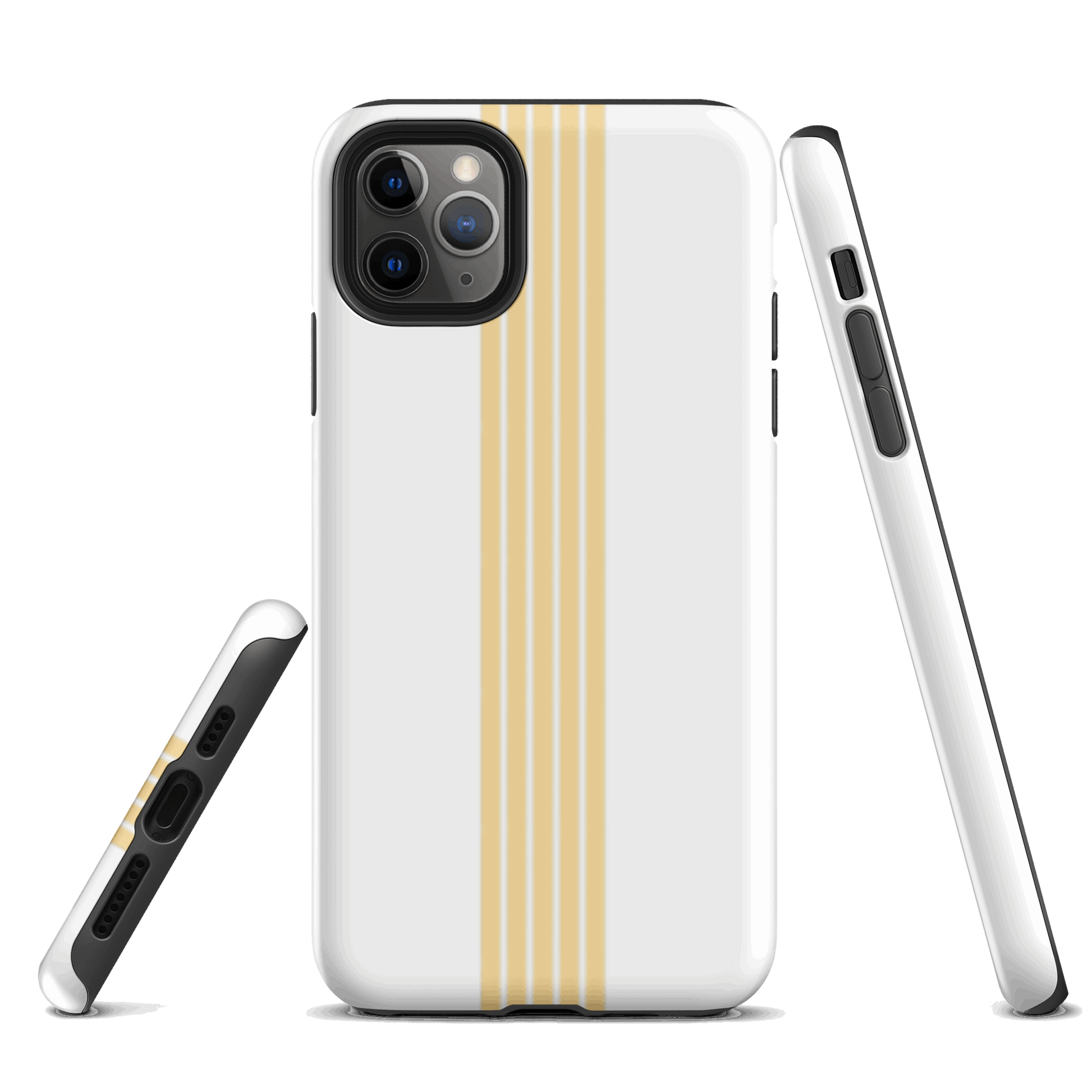 Classic White with Gold Stripes - iPhone Dual-layer protection Tough Phone Case DrawDadDraw