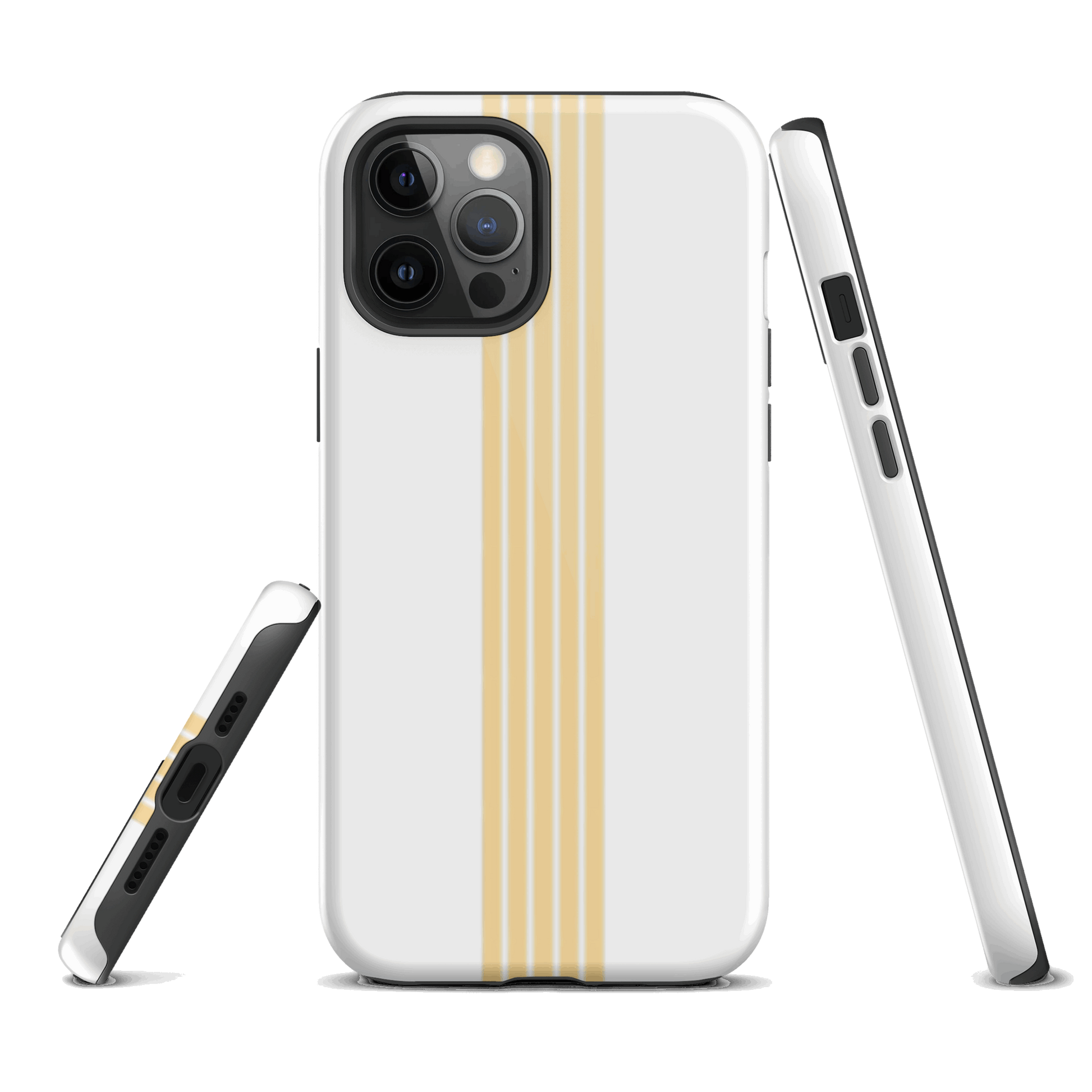 Classic White with Gold Stripes - iPhone Dual-layer protection Tough Phone Case DrawDadDraw