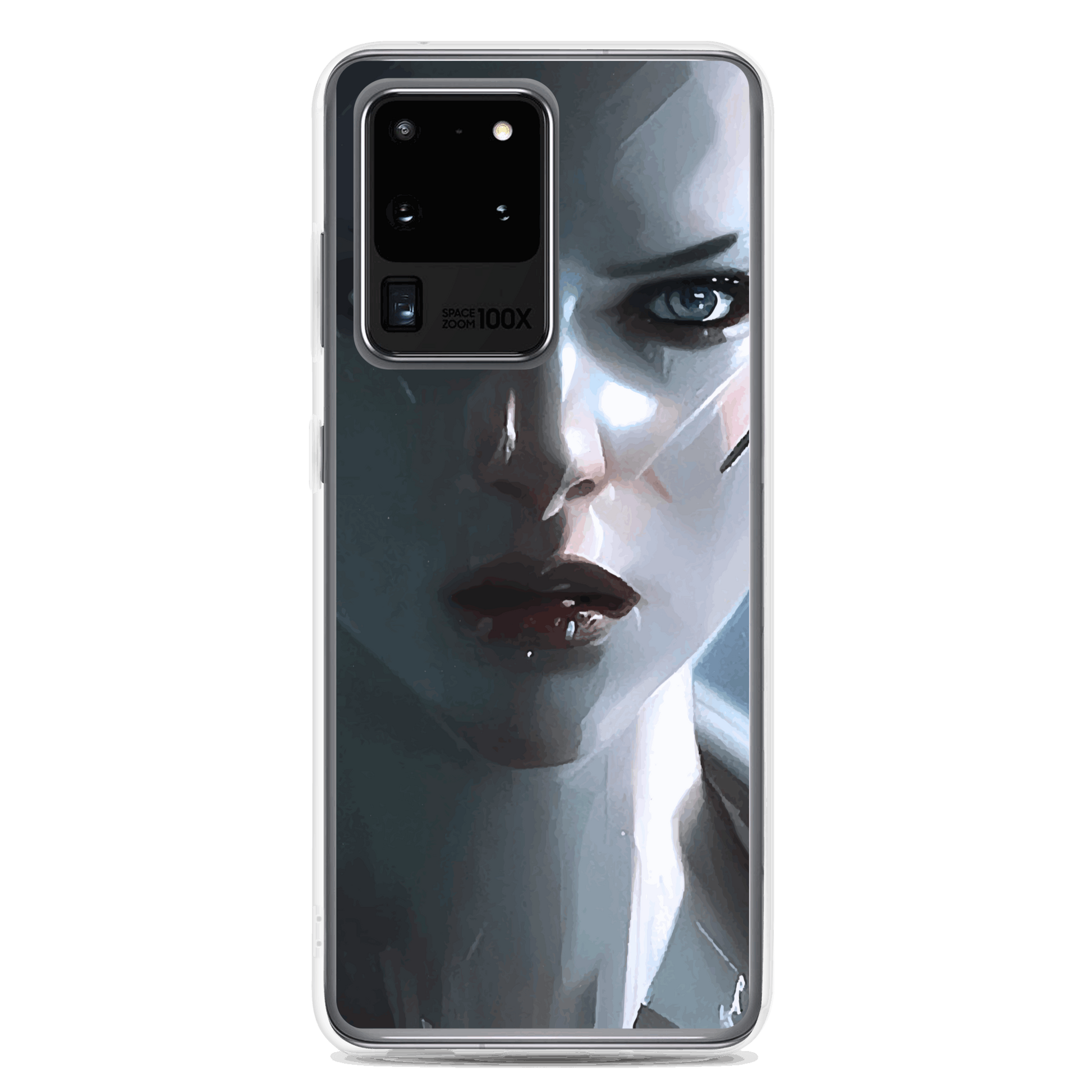 Cyberpunk Woman in Rain - Samsung Scratch-Resistant Clear Phone Case DrawDadDraw