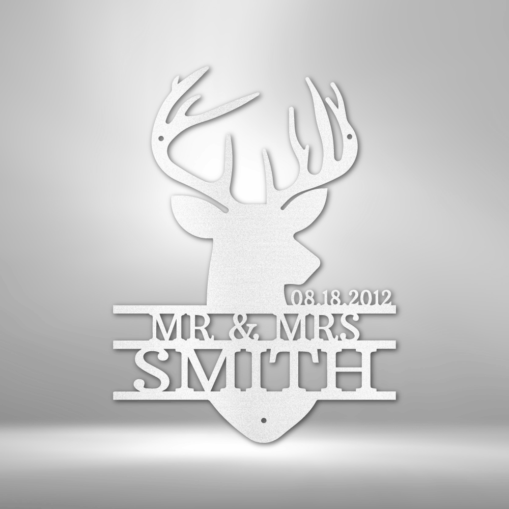 Personalized Deer Head Monogram - 16-gauge Mild Steel Sign DrawDadDraw