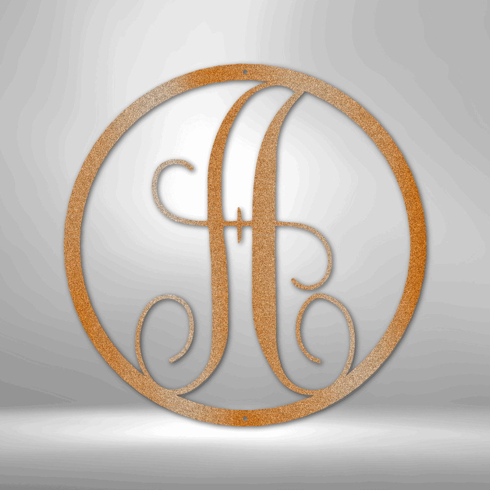 Personalized Fancy Initial Circle Monogram - 16-gauge Mild Steel Sign DrawDadDraw