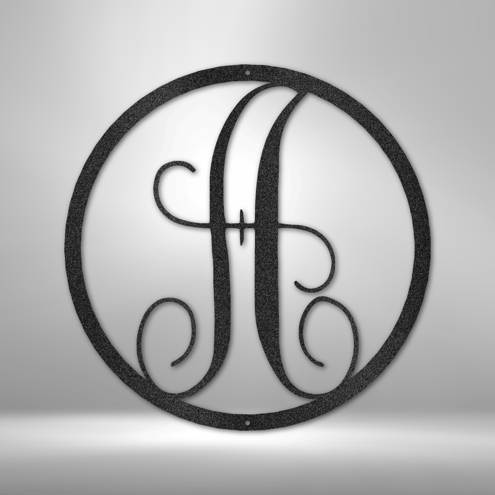 Personalized Fancy Initial Circle Monogram - 16-gauge Mild Steel Sign DrawDadDraw