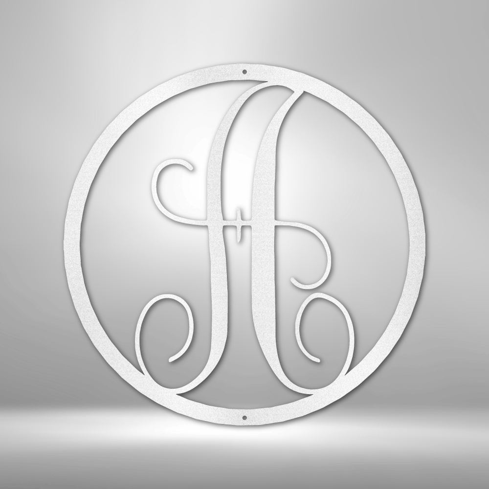 Personalized Fancy Initial Circle Monogram - 16-gauge Mild Steel Sign DrawDadDraw