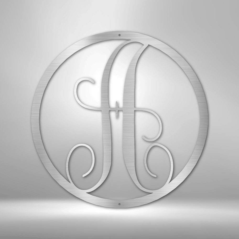 Personalized Fancy Initial Circle Monogram - 16-gauge Mild Steel Sign DrawDadDraw