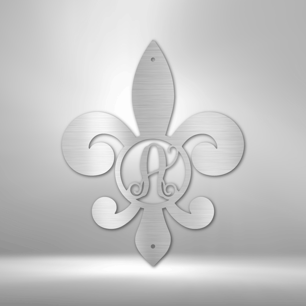 Personalized Fleur De Lis Initial - 16-gauge Mild Steel Sign DrawDadDraw