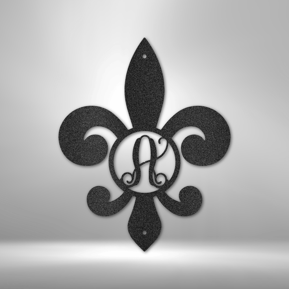 Personalized Fleur De Lis Initial - 16-gauge Mild Steel Sign DrawDadDraw