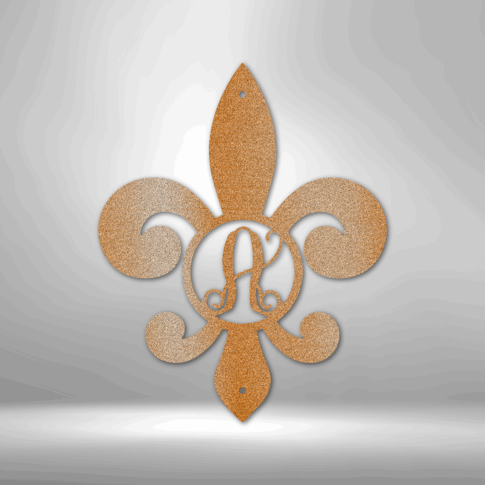 Personalized Fleur De Lis Initial - 16-gauge Mild Steel Sign DrawDadDraw