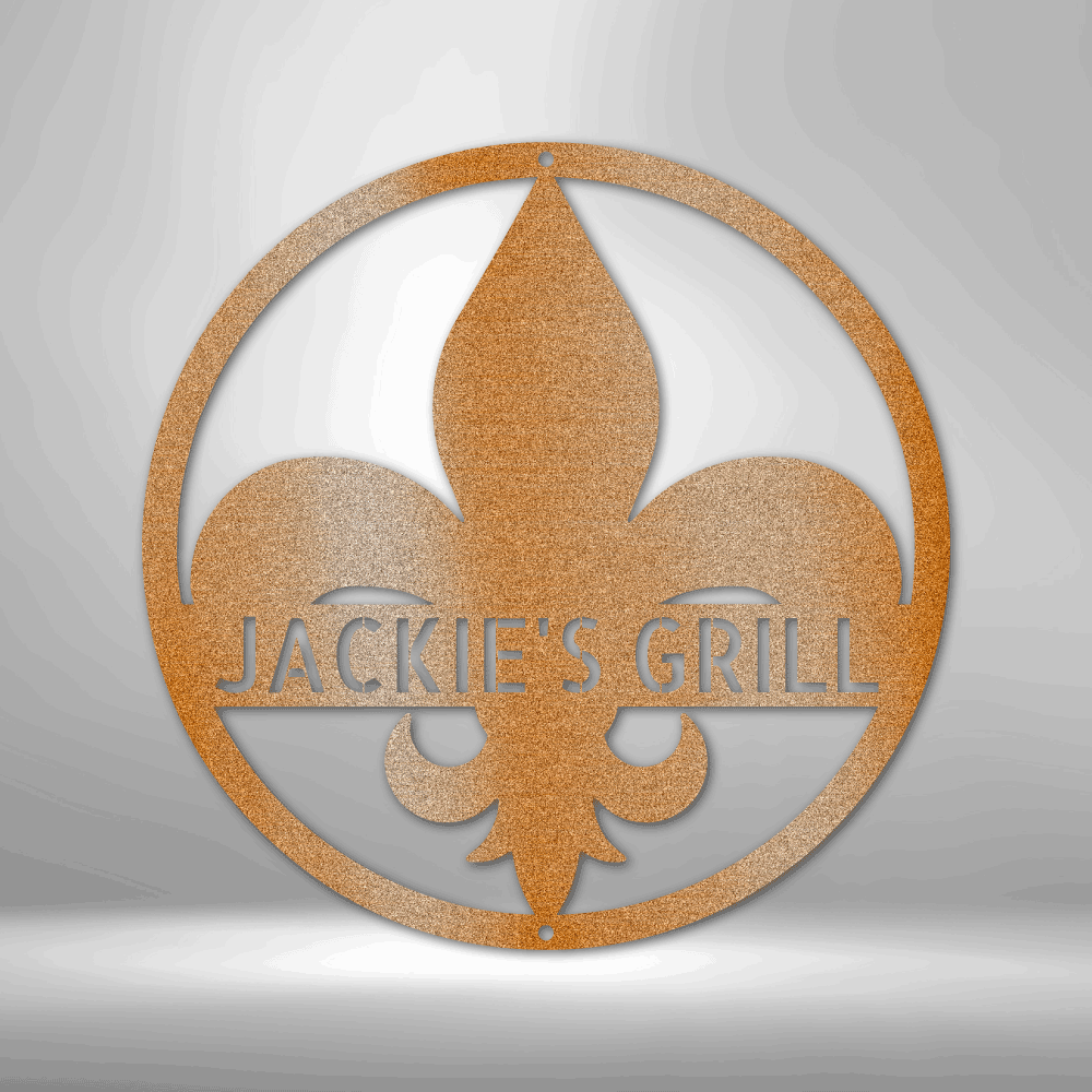 Personalized Fleur De Lis Monogram - 16-gauge Mild Steel Sign DrawDadDraw