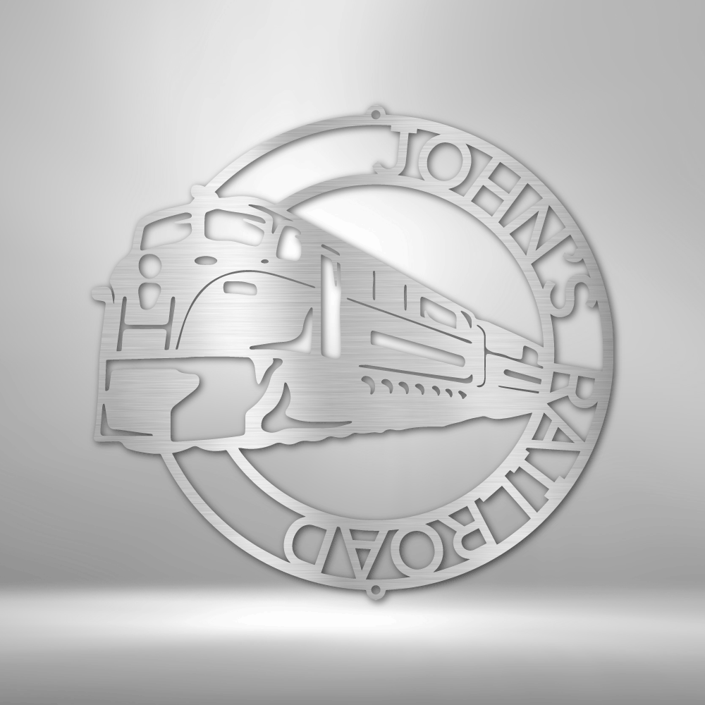 Personalized Modern Train Ring Monogram - 16-gauge Mild Steel Sign DrawDadDraw