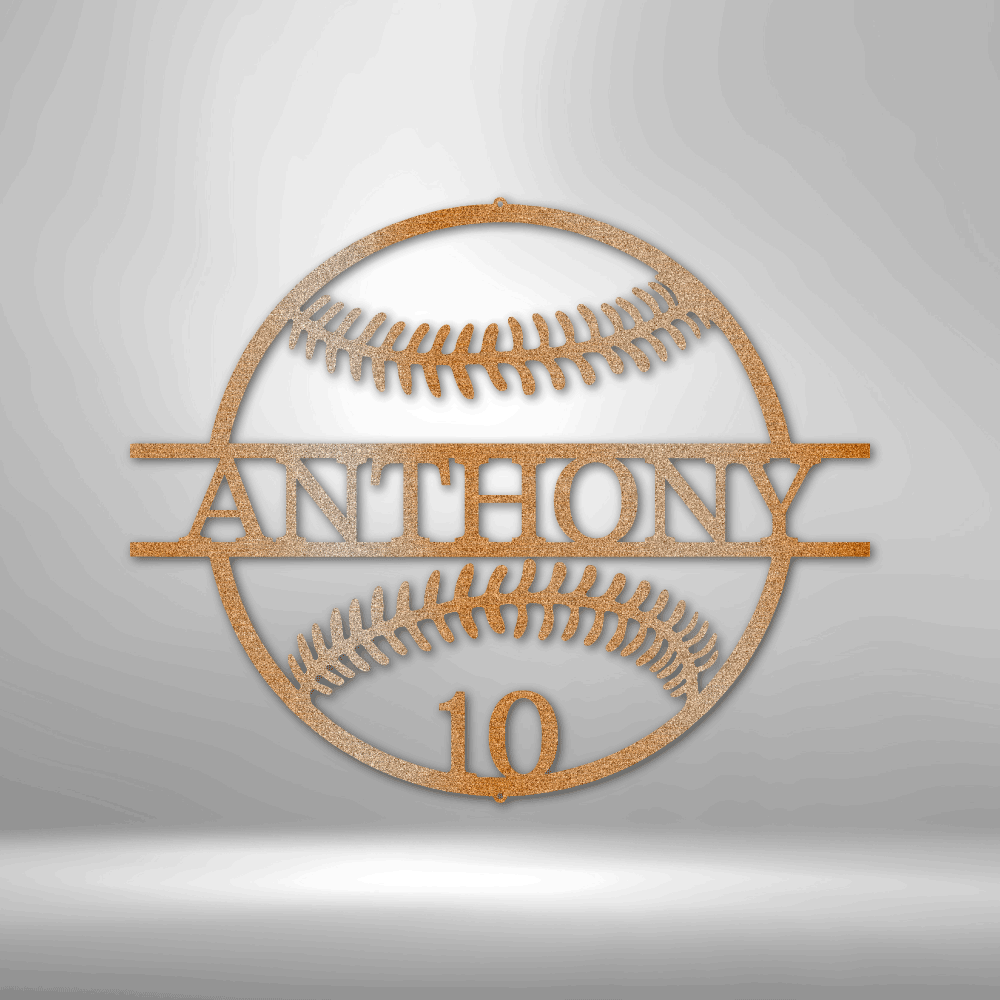 Personalized Name and Number Baseball - 16-gauge Mild Steel Sign DrawDadDraw