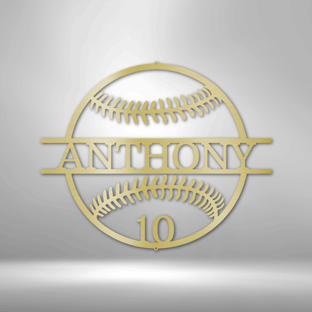Personalized Name and Number Baseball - 16-gauge Mild Steel Sign DrawDadDraw