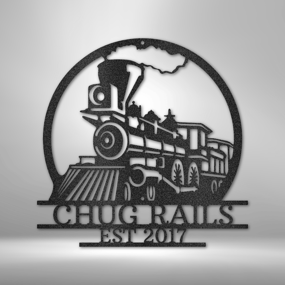 Personalized Old Fashion Train Monogram - 16-gauge Mild Steel Sign DrawDadDraw