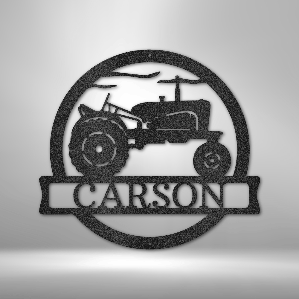 Personalized Old Tractor Monogram - 16-Gauge Mild Steel Sign DrawDadDraw