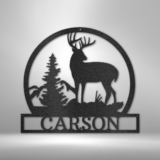 Personalized Outdoor Buck Monogram - 16-Gauge Mild Steel Sign DrawDadDraw