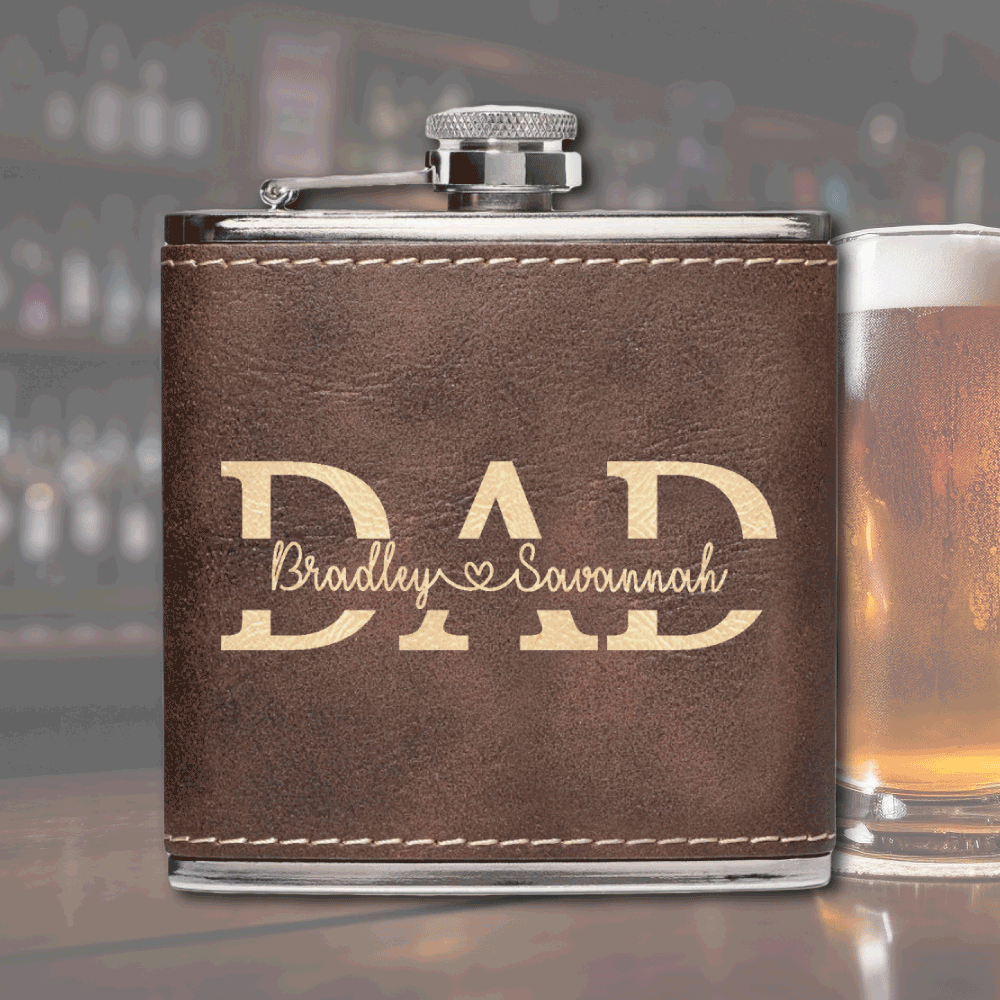 Personalized Premium Leather Flask - Dad Split Name DrawDadDraw