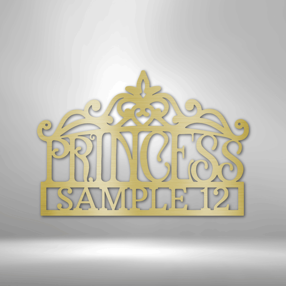 Personalized Princess Crown Monogram - 16-Gauge Mild Steel Sign DrawDadDraw