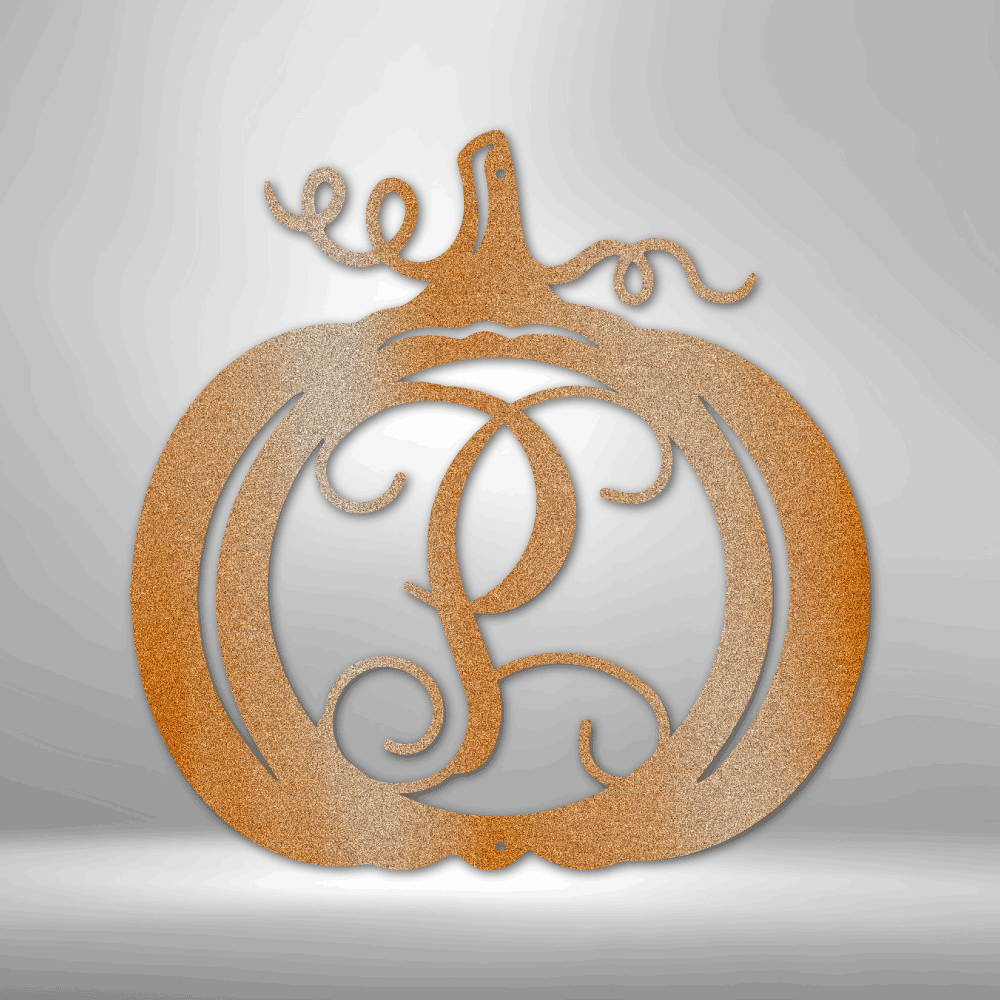 Personalized Pumpkin Initial Monogram - 16-gauge Mild Steel Sign DrawDadDraw